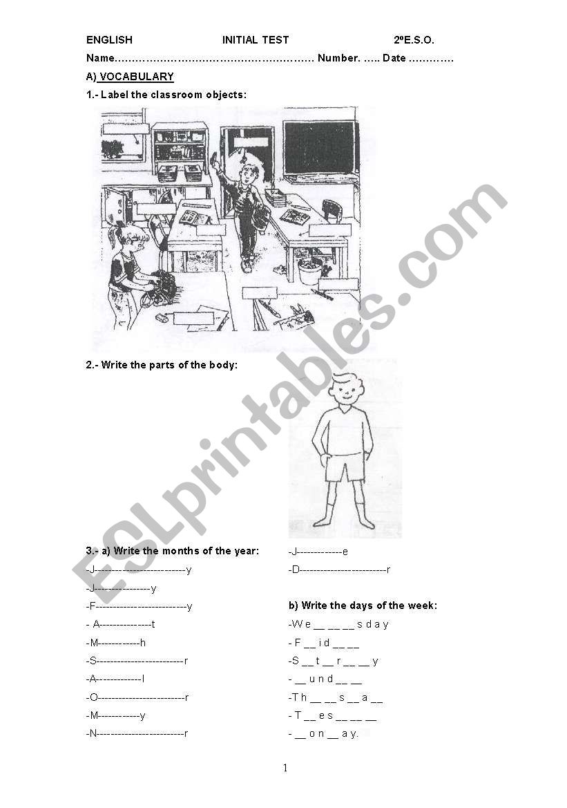 INITIAL TEST (2ND ESO) worksheet