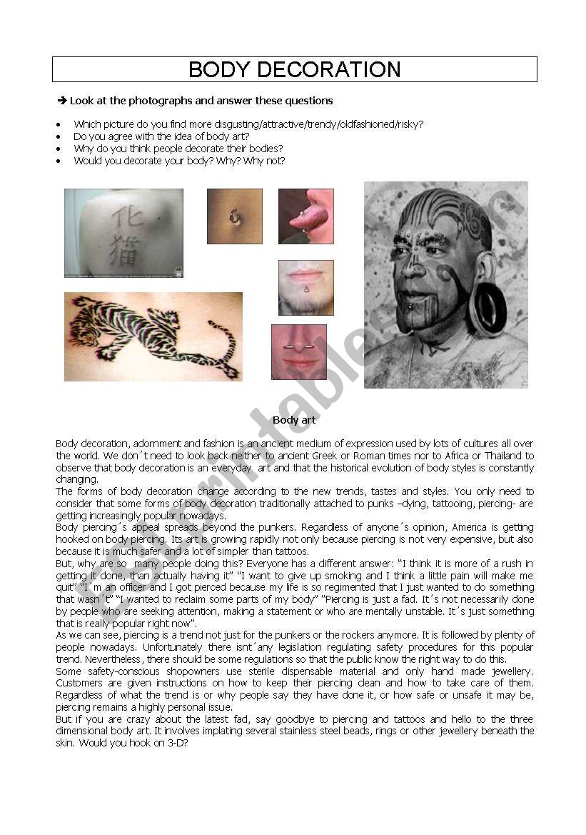 BODY DECORATION worksheet