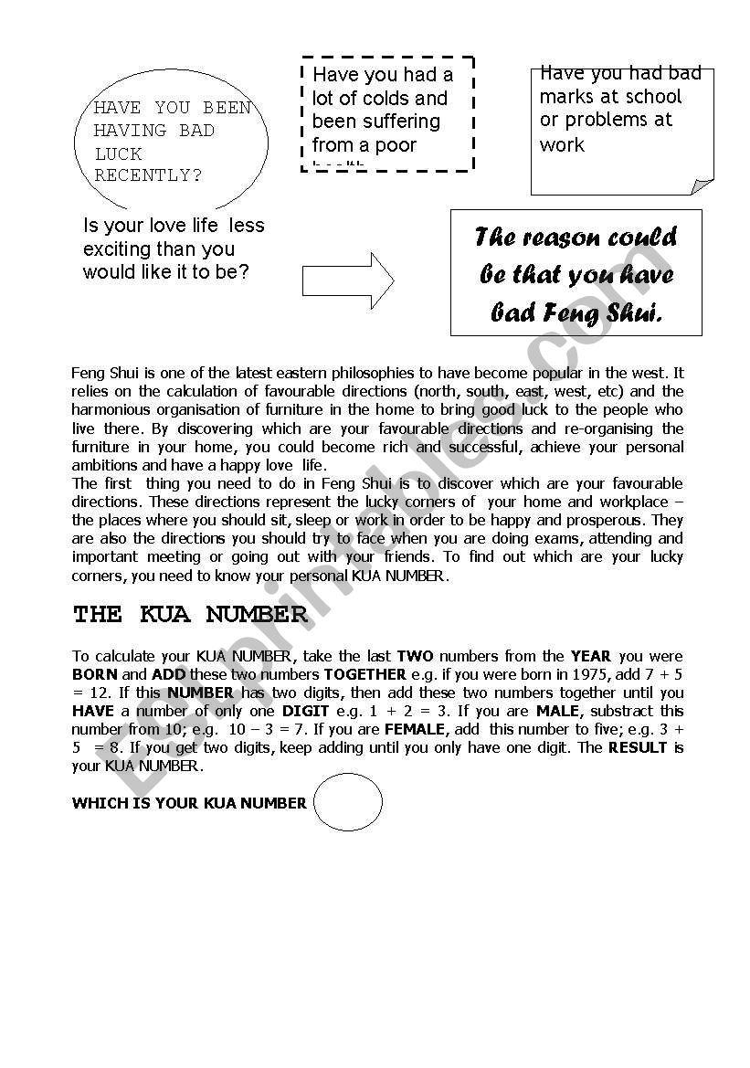 feng shui worksheet