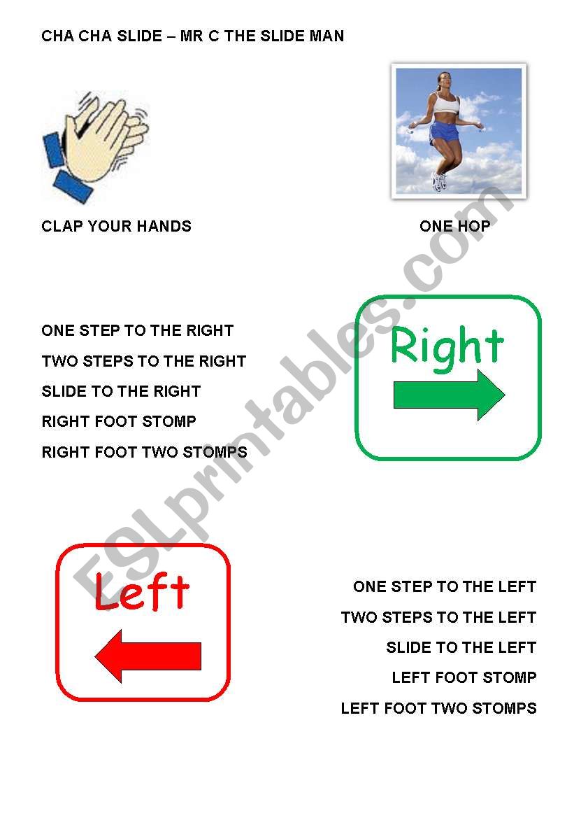 Cha Cha Slide - left right clap hands directions - fun dance