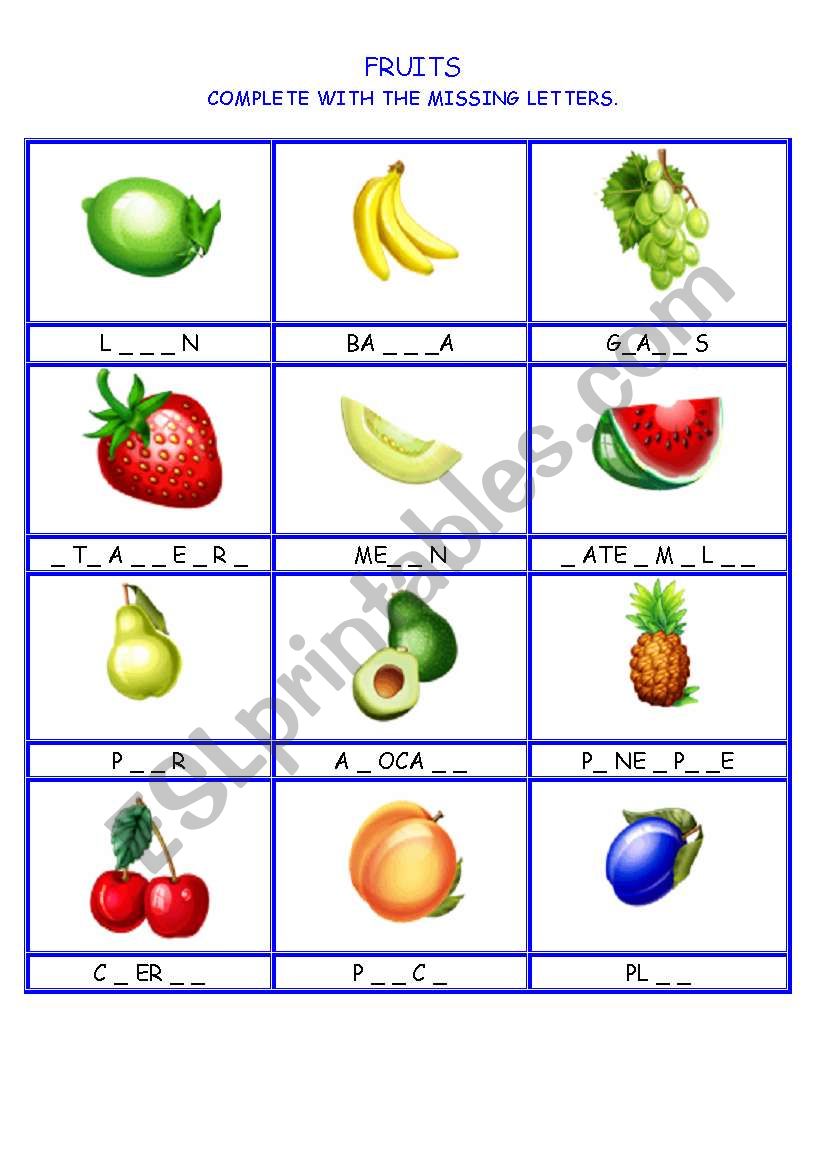 FRUITS worksheet