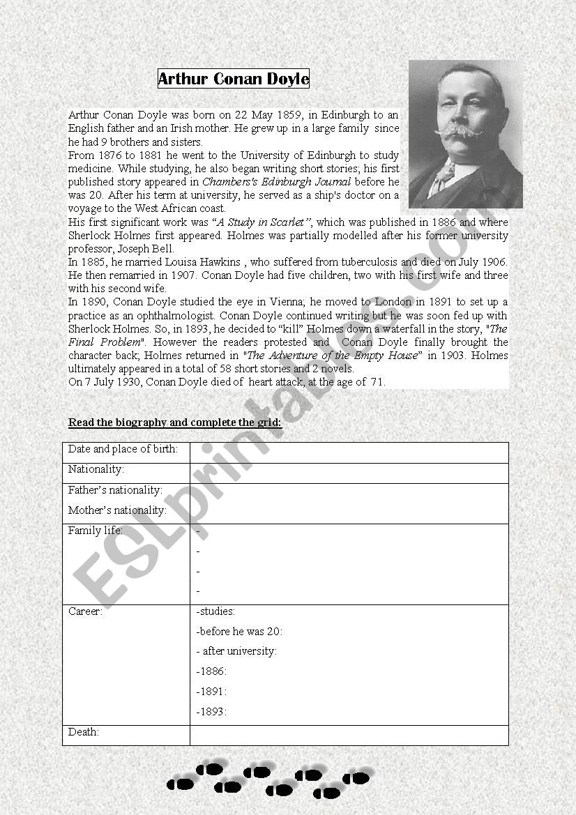 Arthur Conan Doyle worksheet