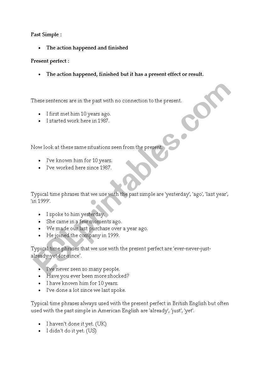 lesson plan about PRESENT PERFECT & SIMPLE PAST