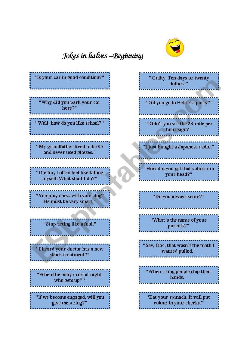 20 jokes in halves worksheet