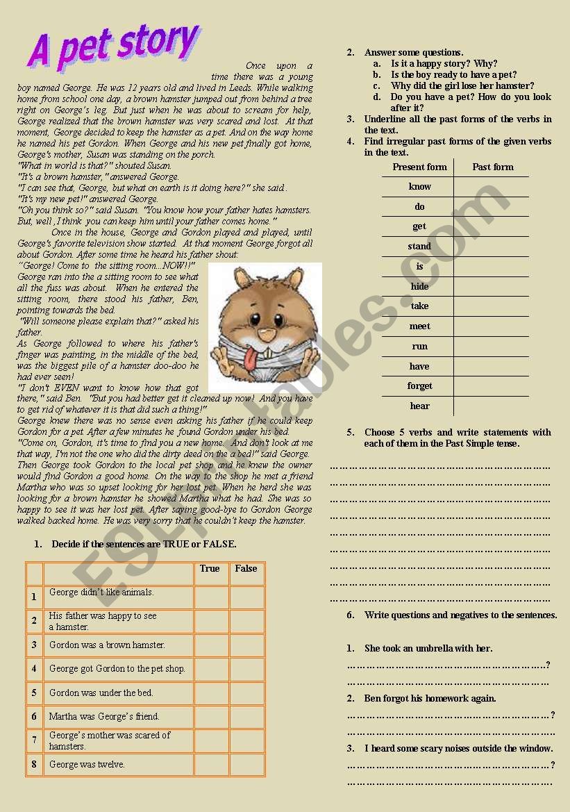 A pet story worksheet