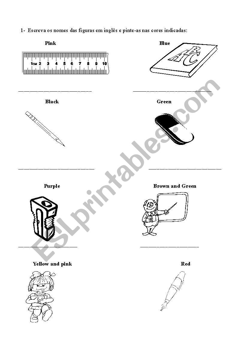 colors and school objects worksheet