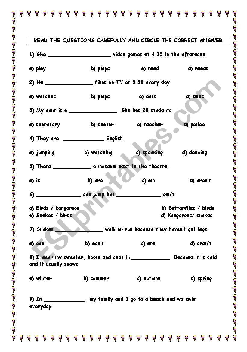 test for grade 4 students worksheet