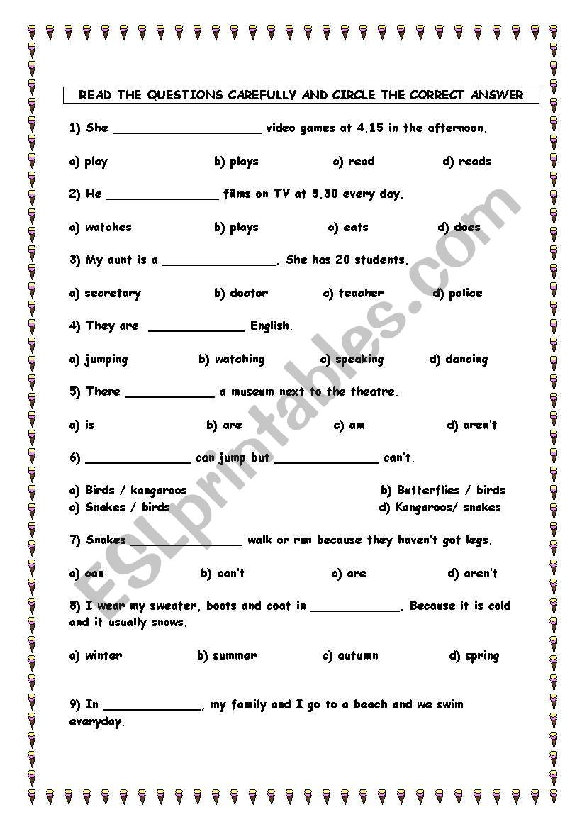 test for grade 4 students worksheet