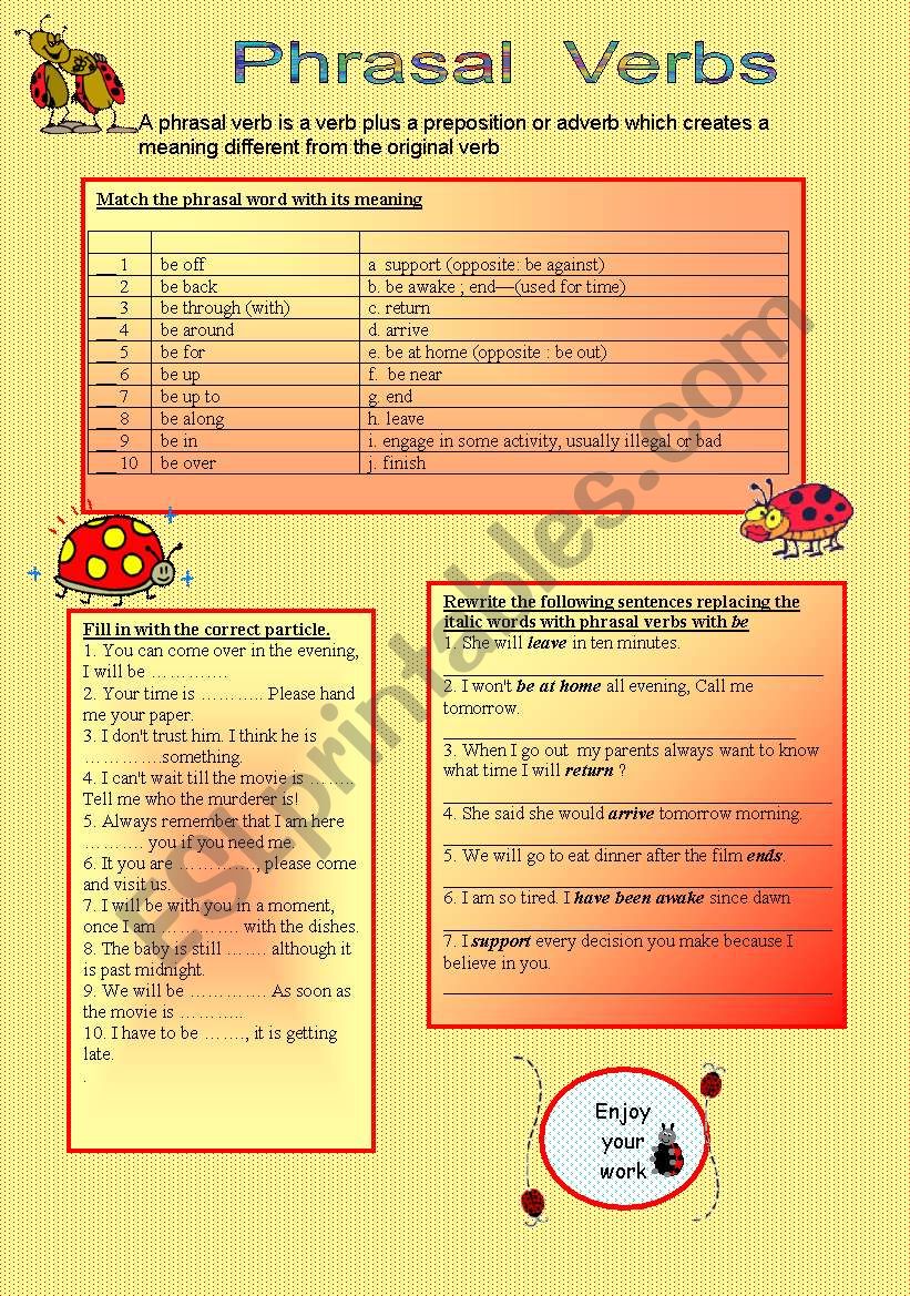 Phrasal verbs - be + key worksheet