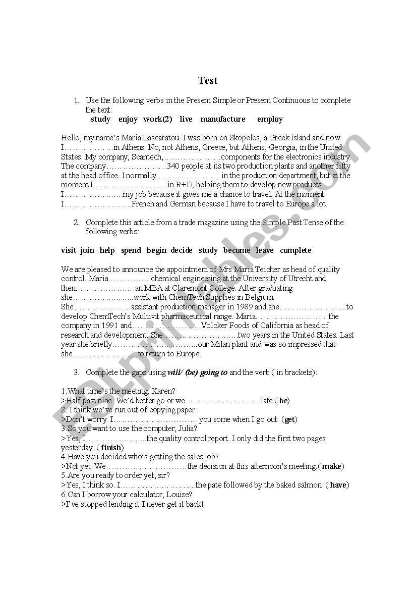 Test worksheet