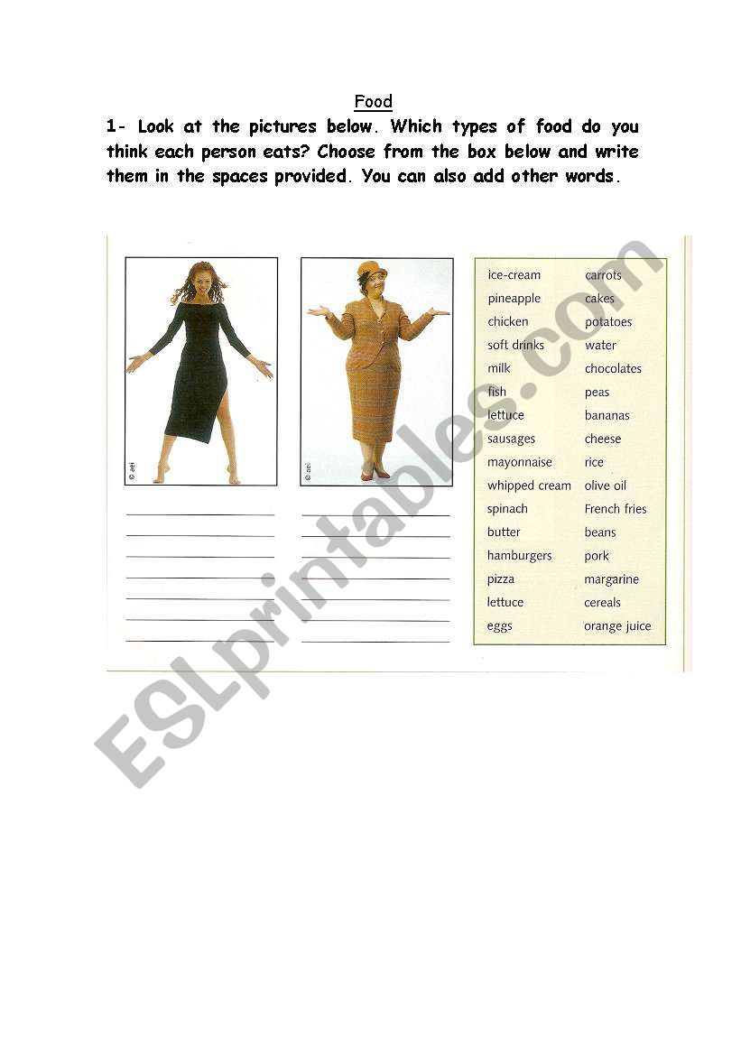 test on  healthy food worksheet