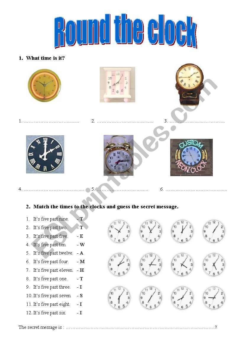 Round the colck worksheet