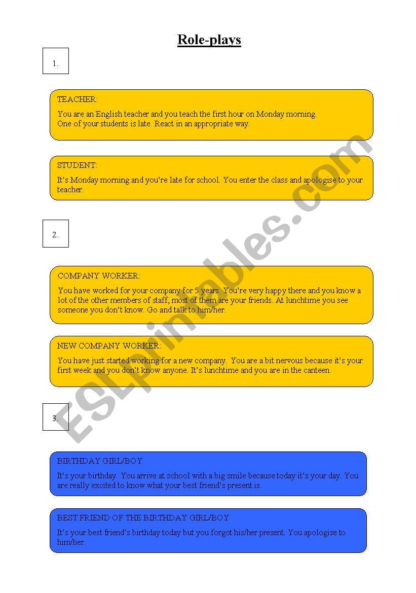 role-plays social formulas worksheet