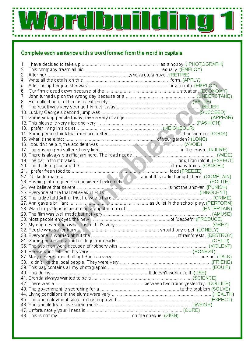  Wordbuilding 1 worksheet