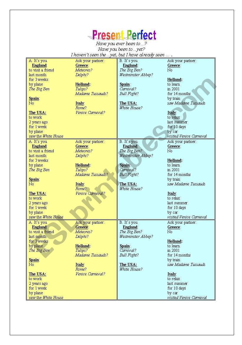 Present Perfect - Holiday worksheet