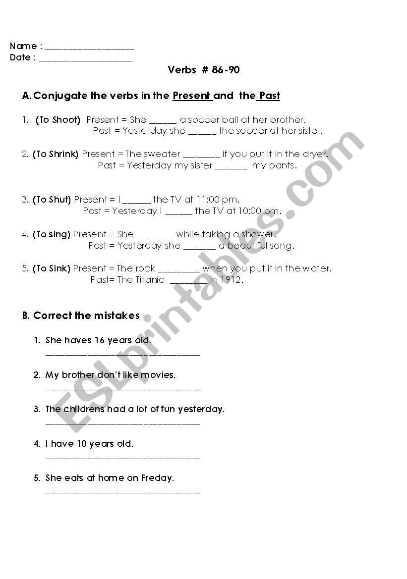 irregular verbs 86-90 worksheet