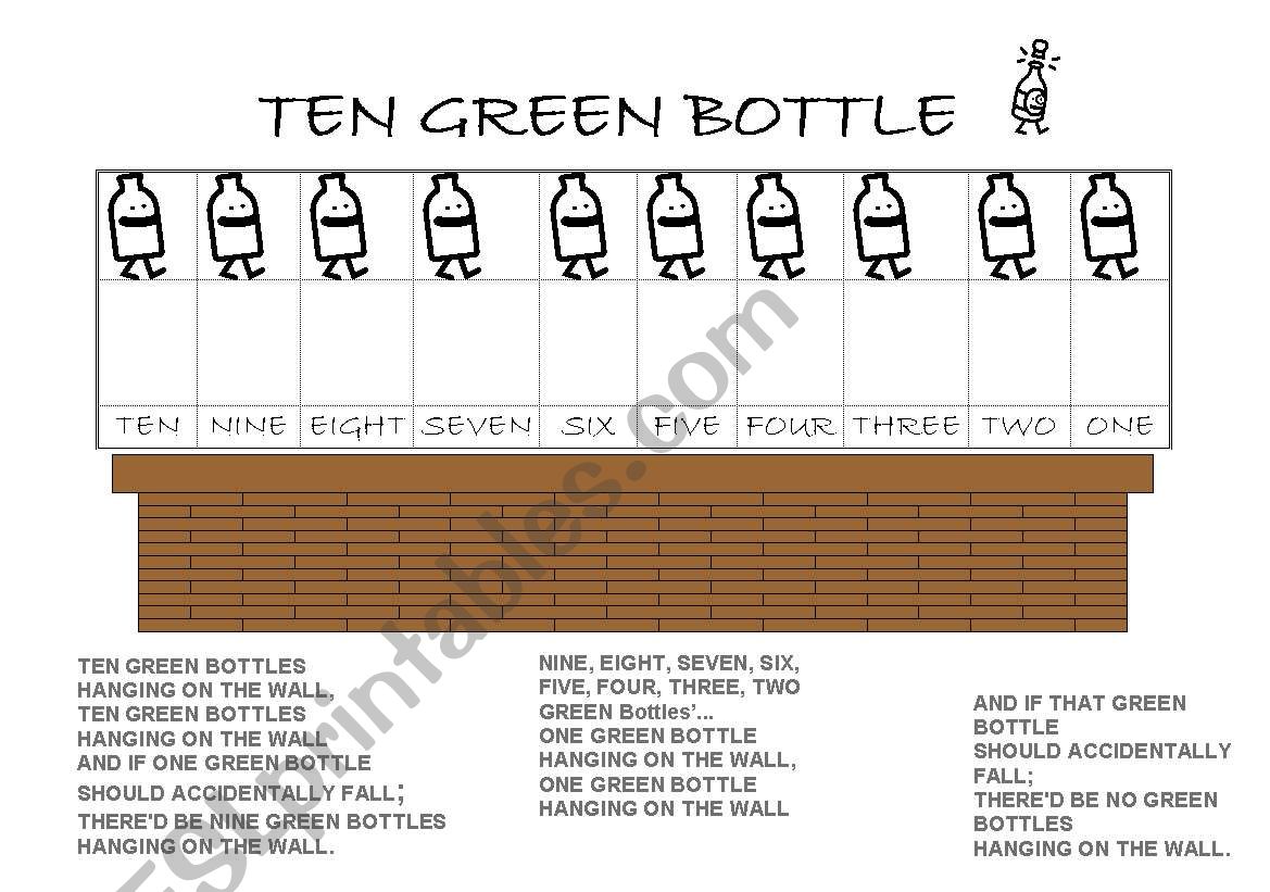 Ten Green bottles worsheet worksheet