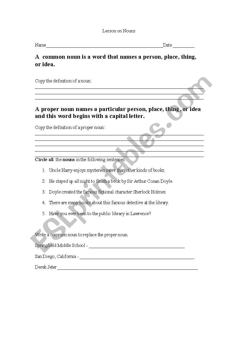 Nouns worksheet
