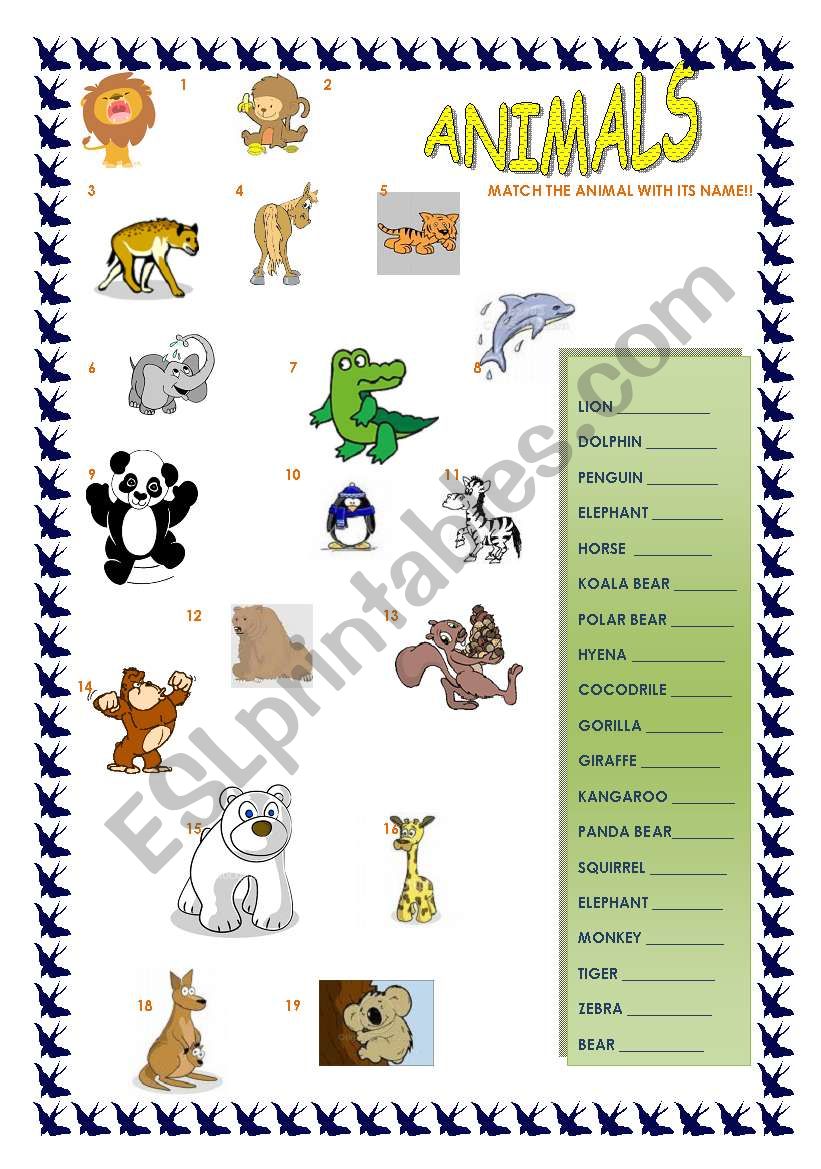 ANIMALS worksheet