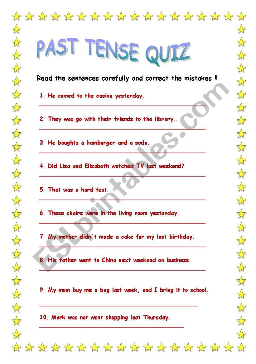 Past tense quiz worksheet