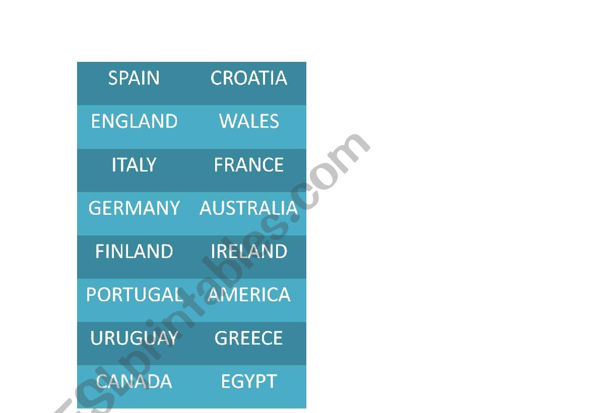 countries domino worksheet