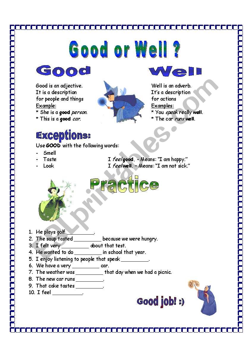 Good or Well worksheet