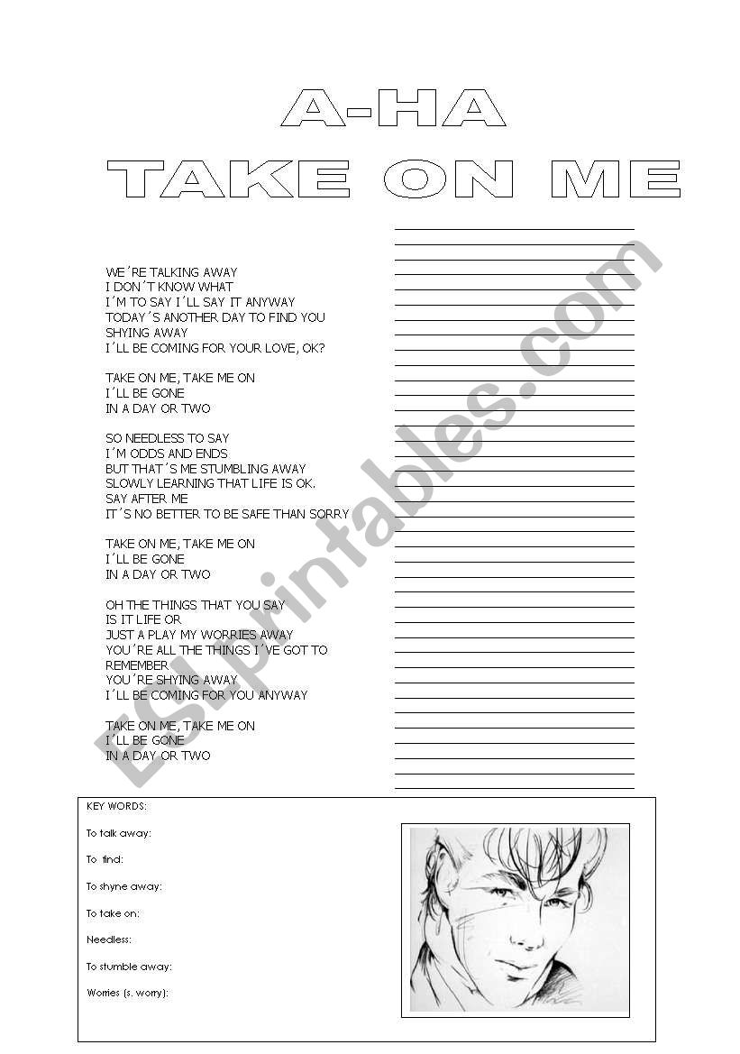 take on me lyrics worksheet