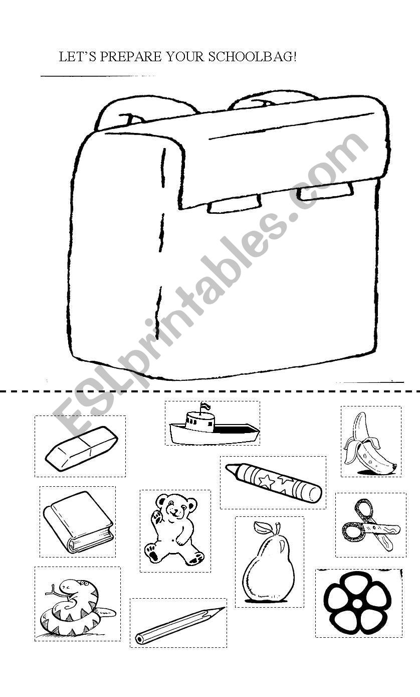 Lets prepare the schoolbag!  worksheet