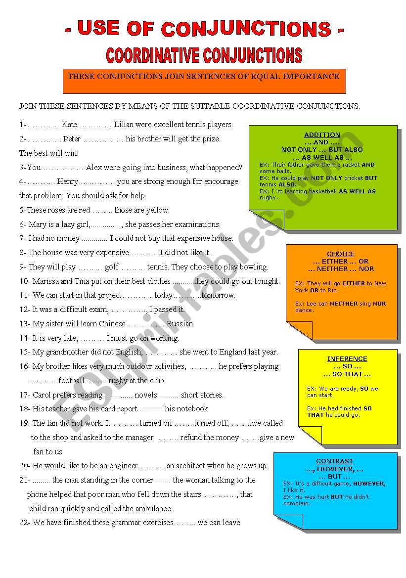 COORDINATIVE CONJUCTIONS - PRE INTERMEDIATE