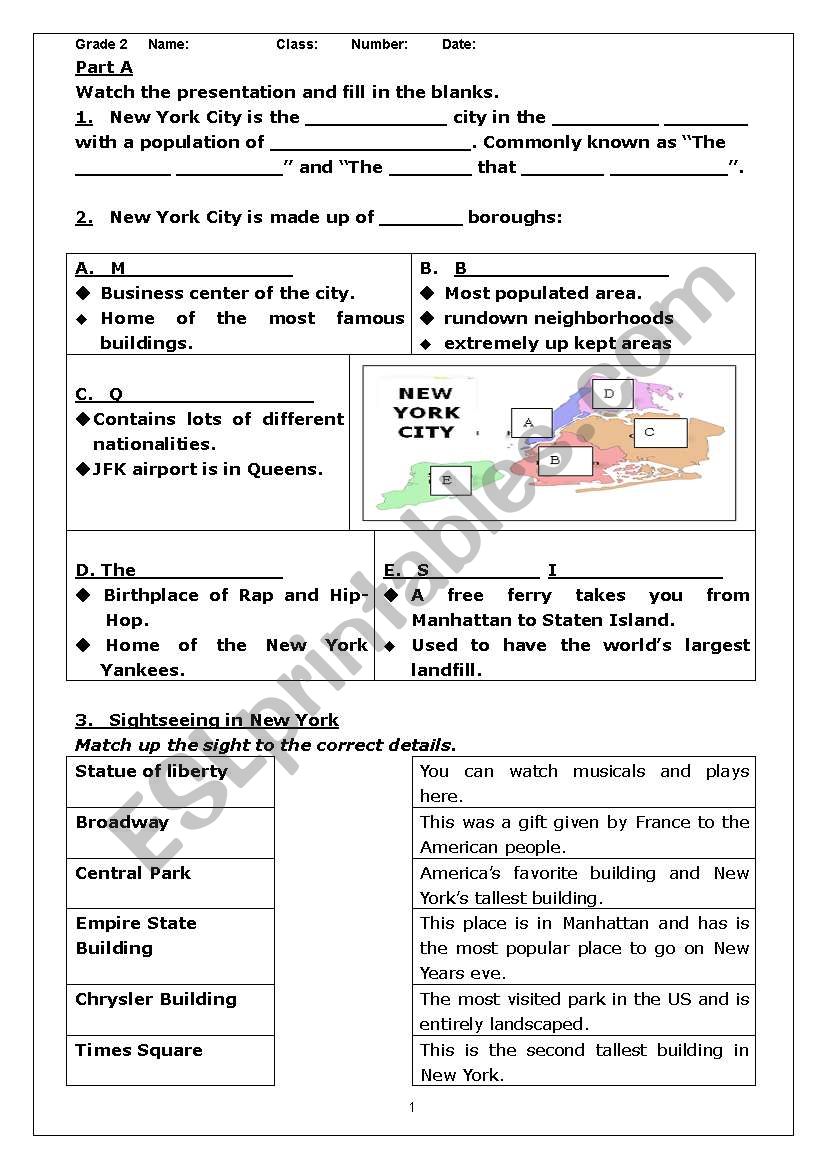 New York City Exercises and Song (2 Pages)