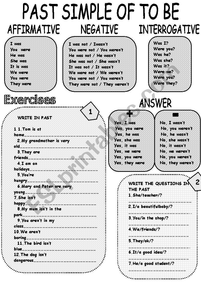 PAST OF THE VERB TO BE worksheet
