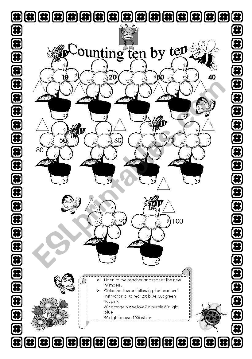 Counting ten by ten worksheet