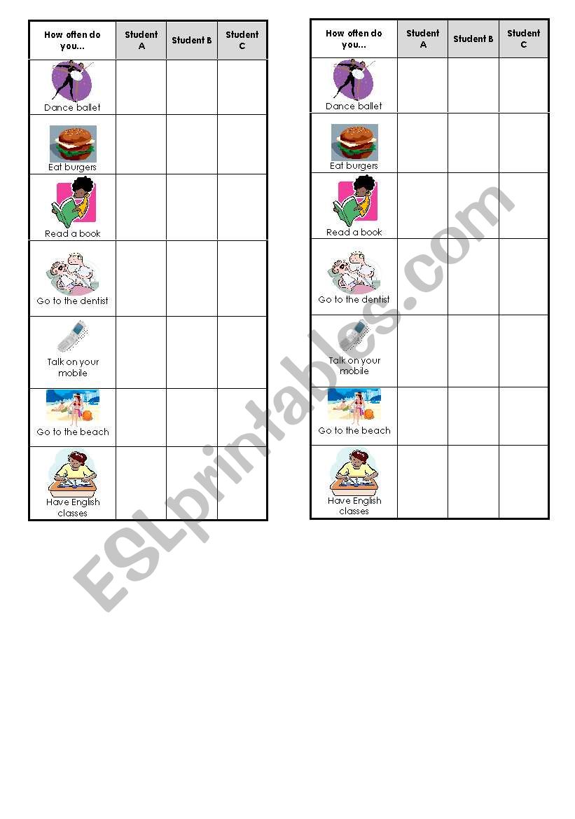 Activity Cards - How Often? worksheet