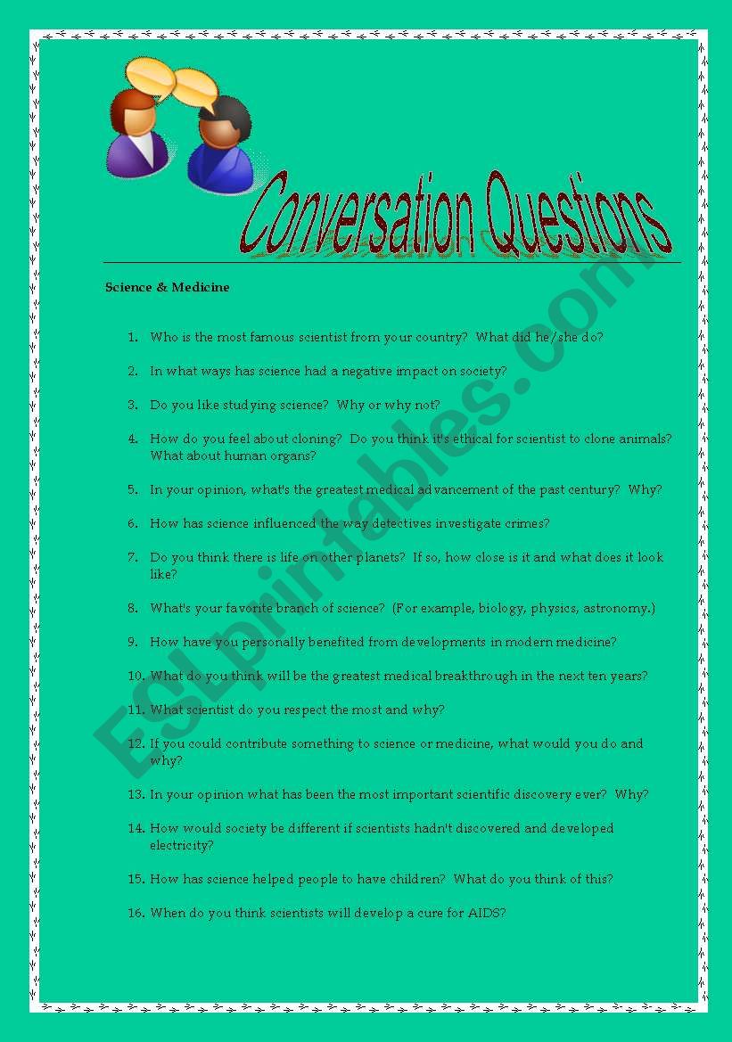 Conversation Questions worksheet