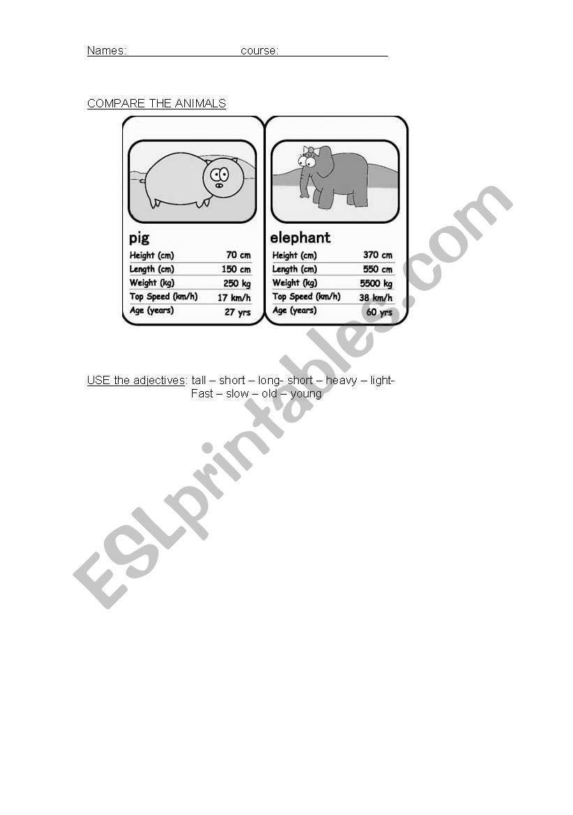 comparatives worksheet