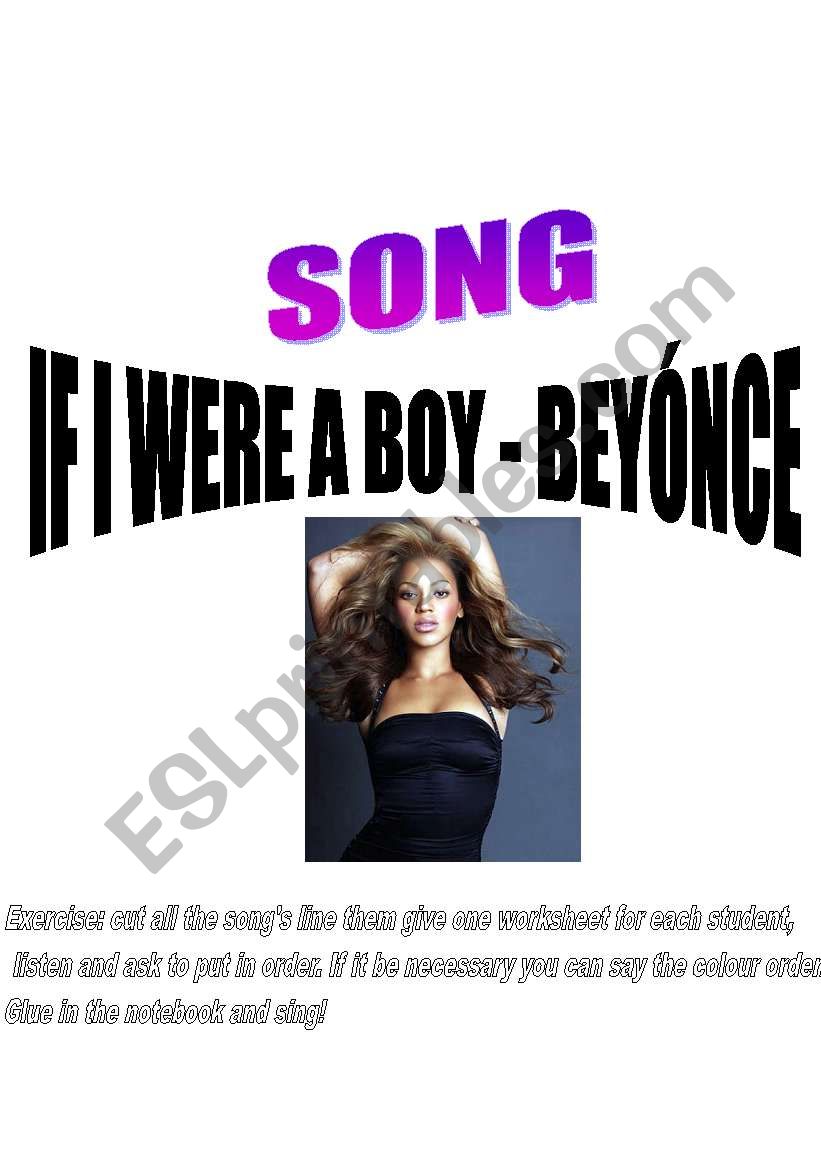 Song If I were a boy worksheet