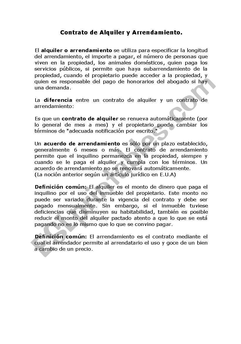 for rent worksheet
