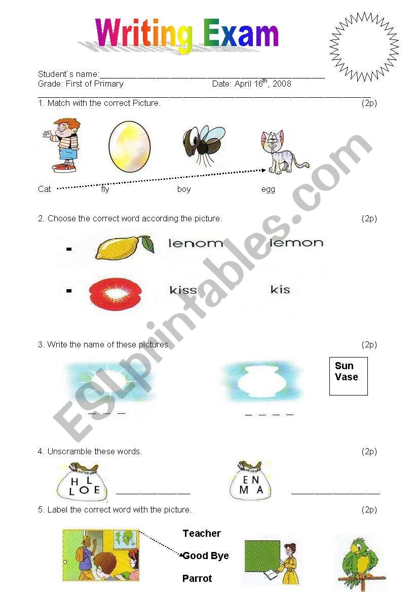 English Exam for elementary school