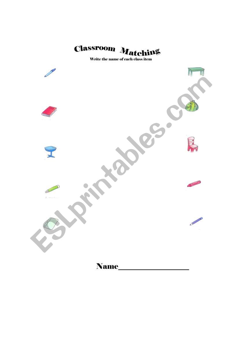 Matching Classroom Vocabulary worksheet