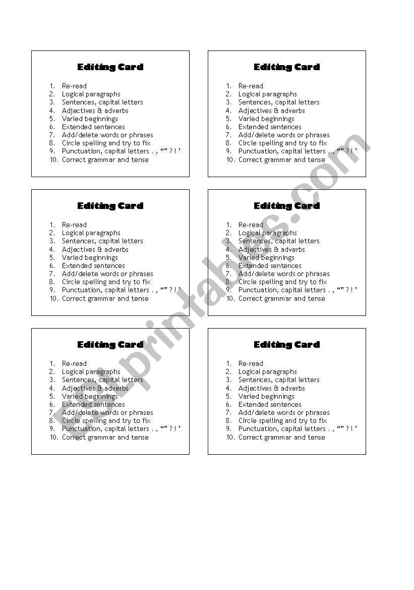 Editing Cards worksheet