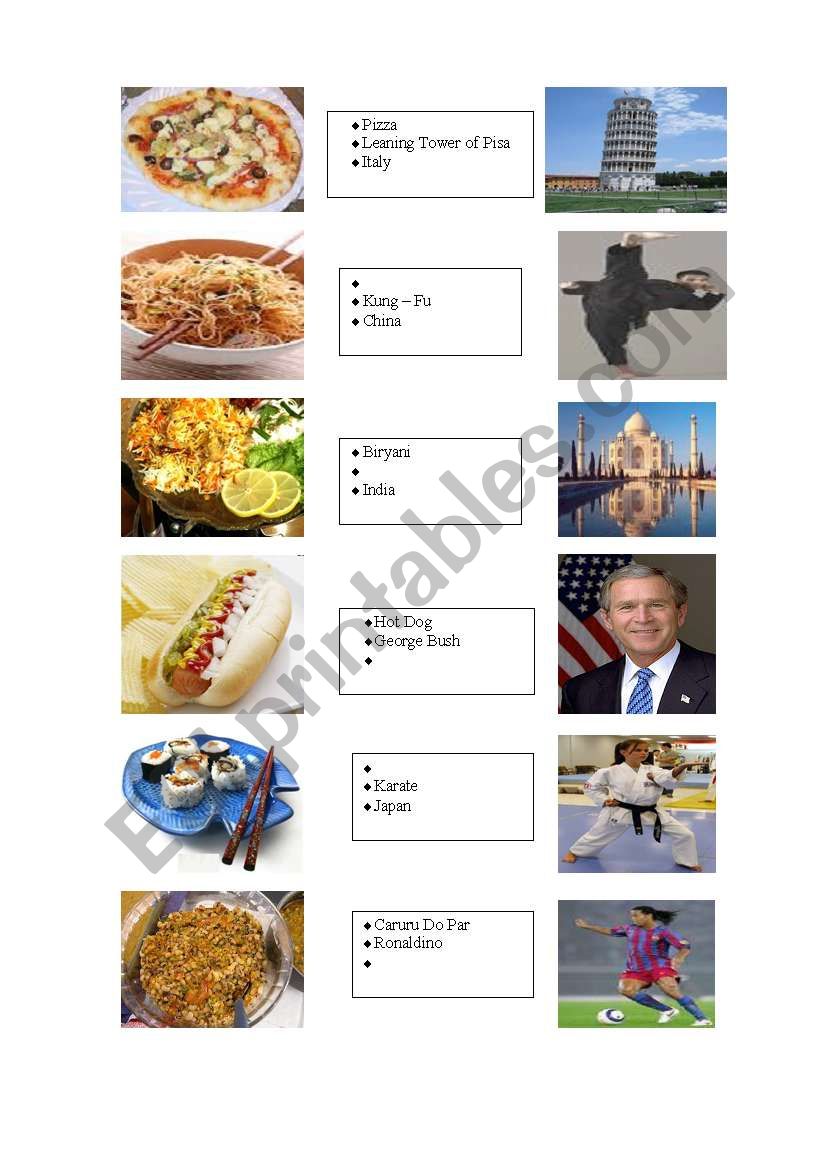 food + clue + country worksheet