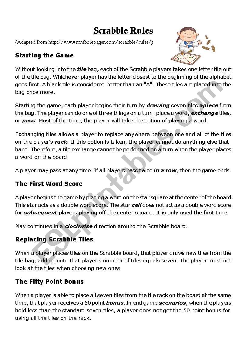 Scrabble Rules Pre-Game Activity