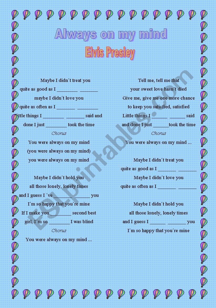 LISTENING: ALWAYS ON MY MIND worksheet
