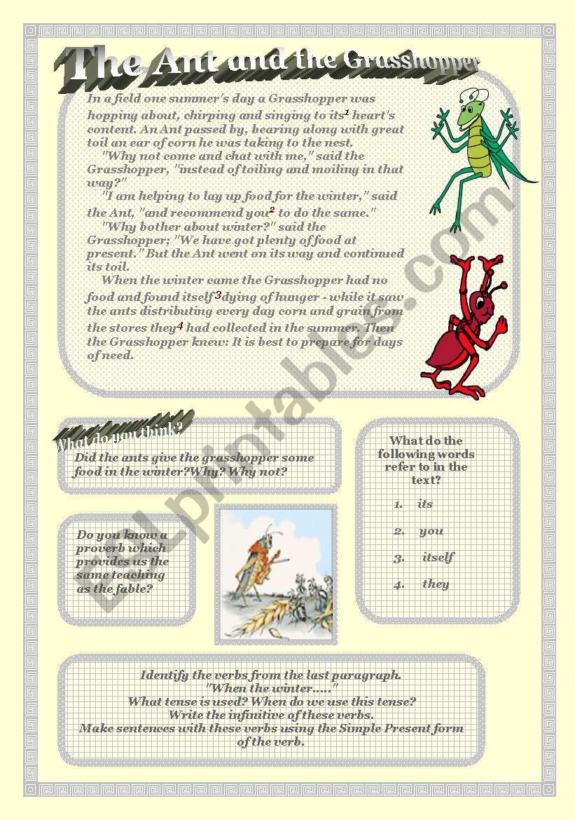 The ant and the grasshopper worksheet