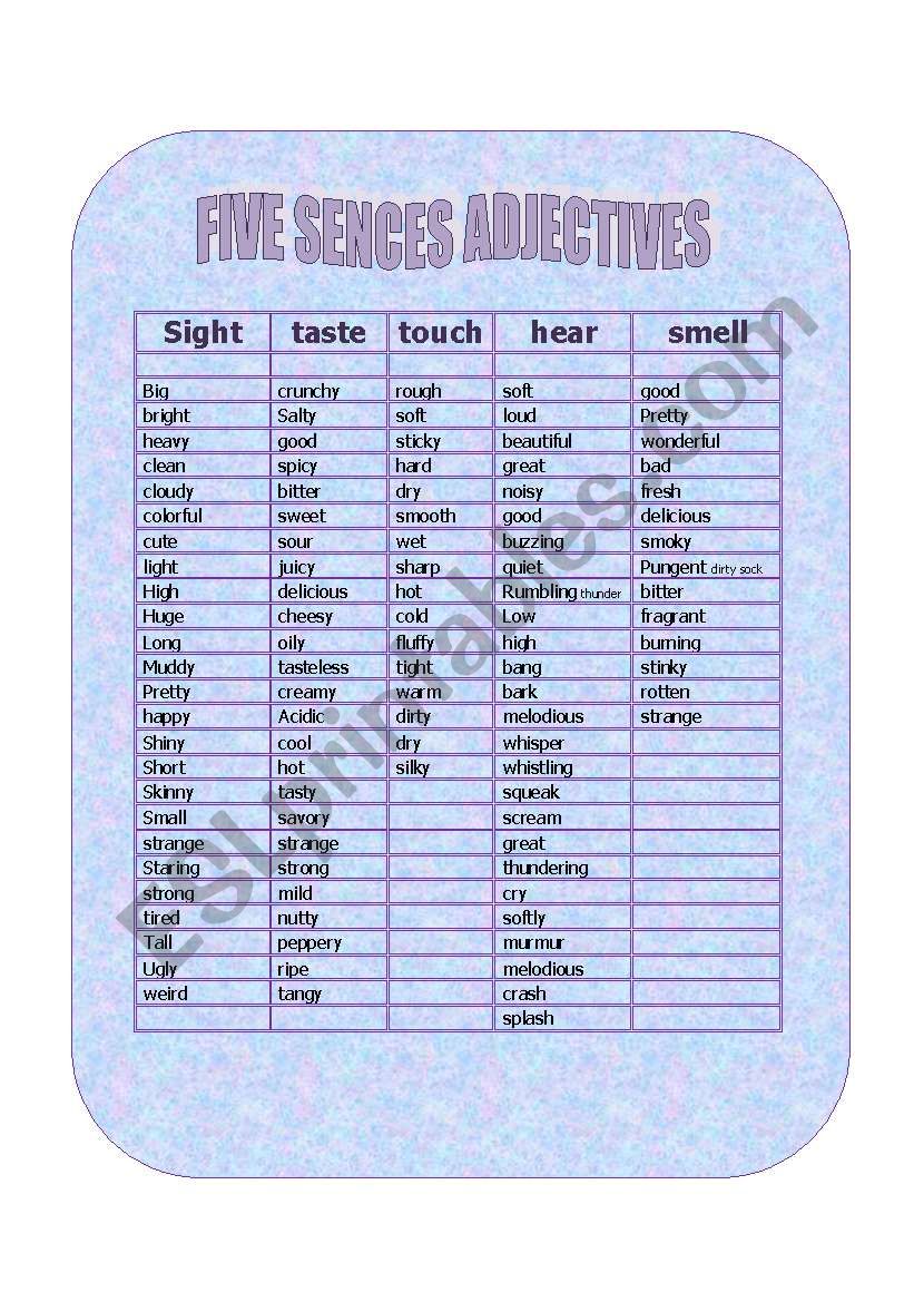 adjectives five senses worksheet