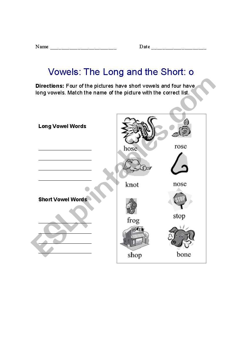 Long O and Short O worksheet