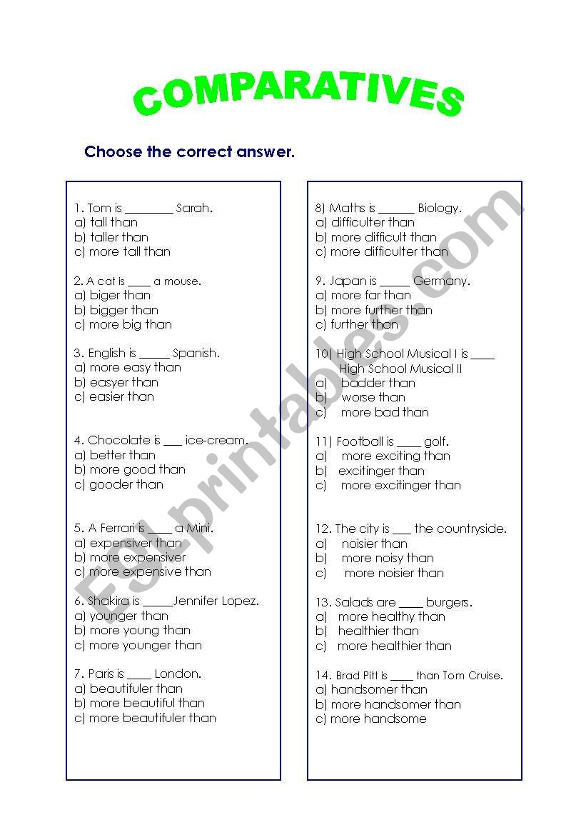 Comparatives worksheet