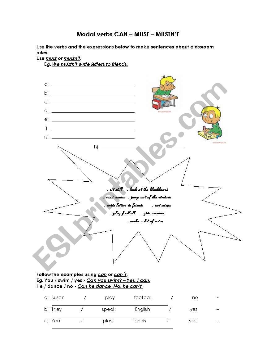 Can / Must worksheet
