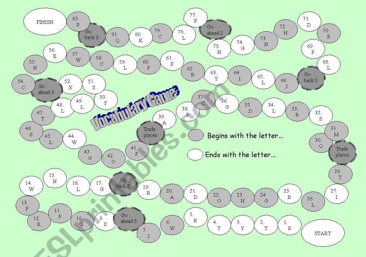 Vocabulary boardgame worksheet