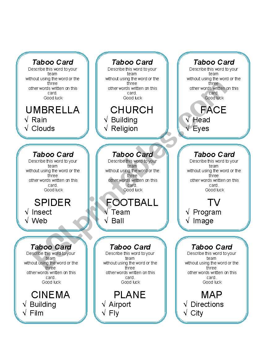 TabooCards worksheet